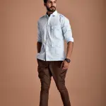 Men's Rajputana Hunting Styled Sky Blue Shirt | Regal Outdoor Wear